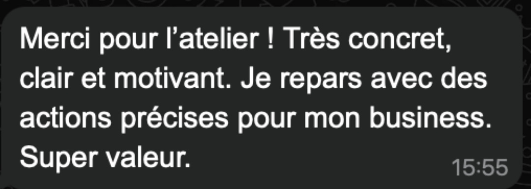 Témoignage WhatsApp super valeur