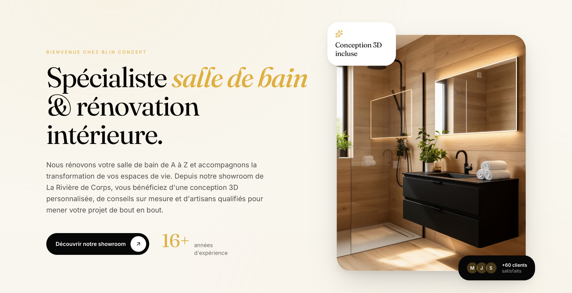 Site web BLIN Concept — section spécialiste salle de bain et rénovation intérieure