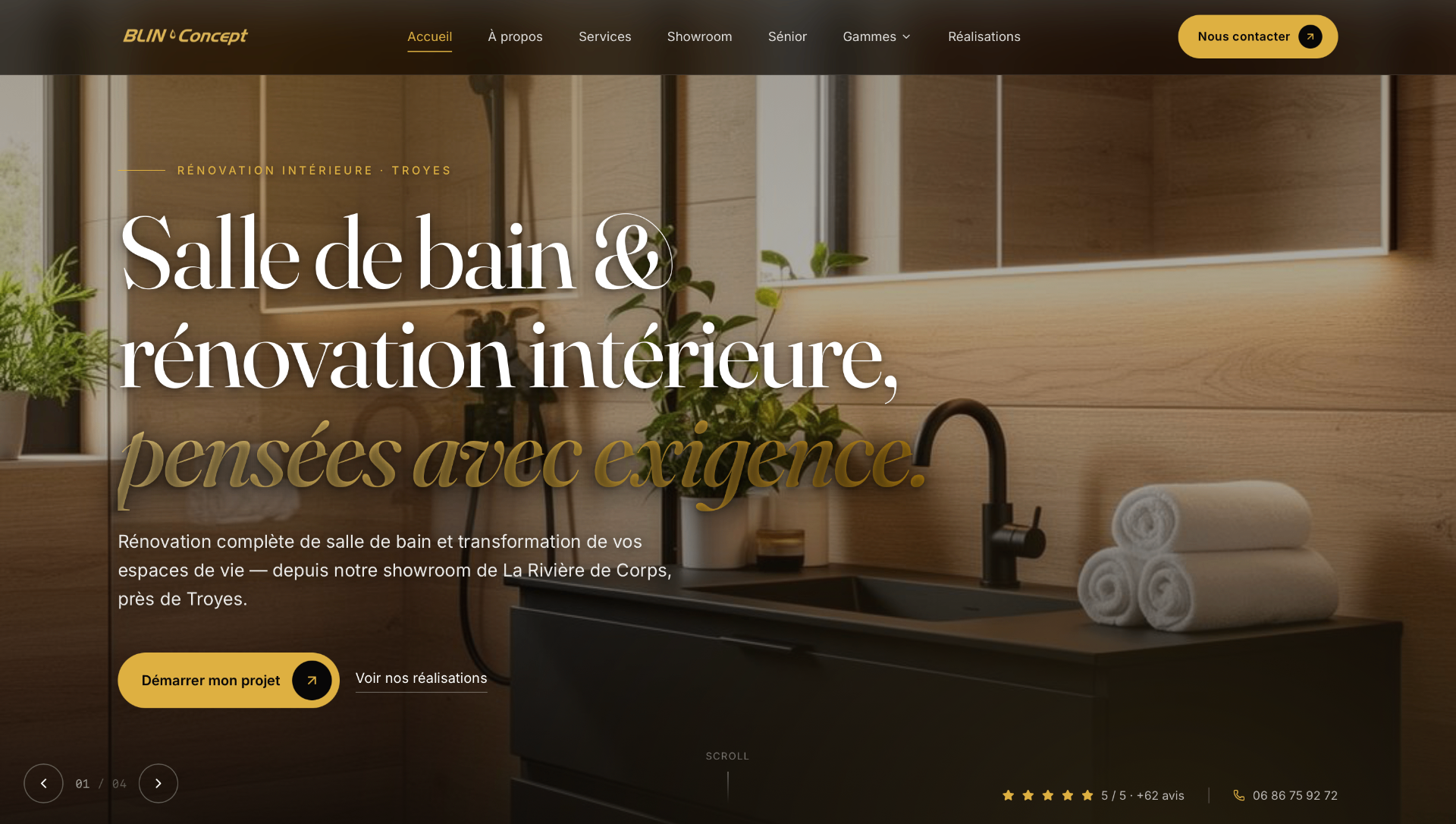 Site web BLIN Concept — page d'accueil rénovation salle de bain à Troyes réalisée par IMPACT Agency